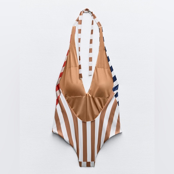 NEW Zara Striped Halter Swimsuit - Picture 4 of 4